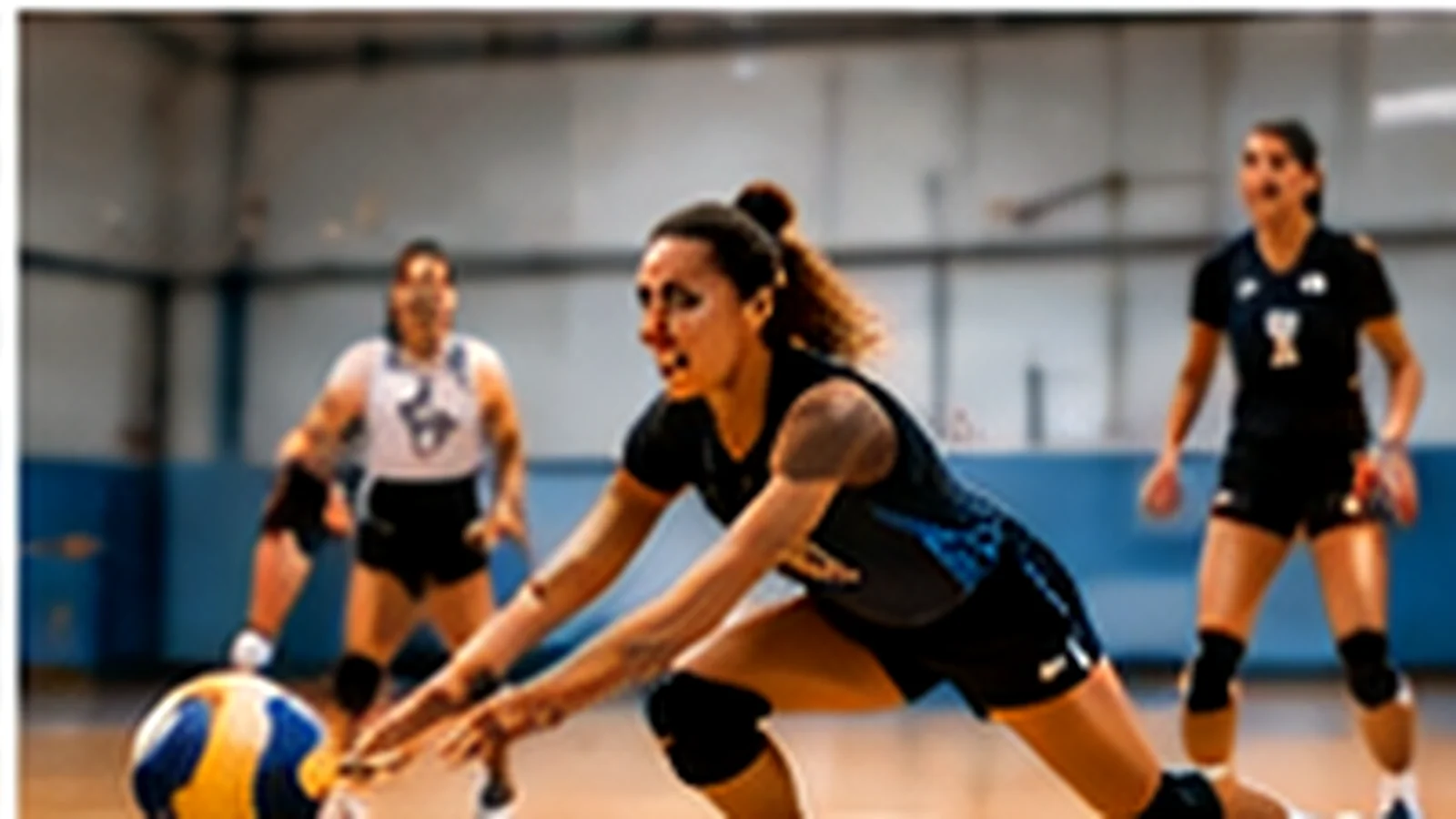 Players training and practicing volleyball skills