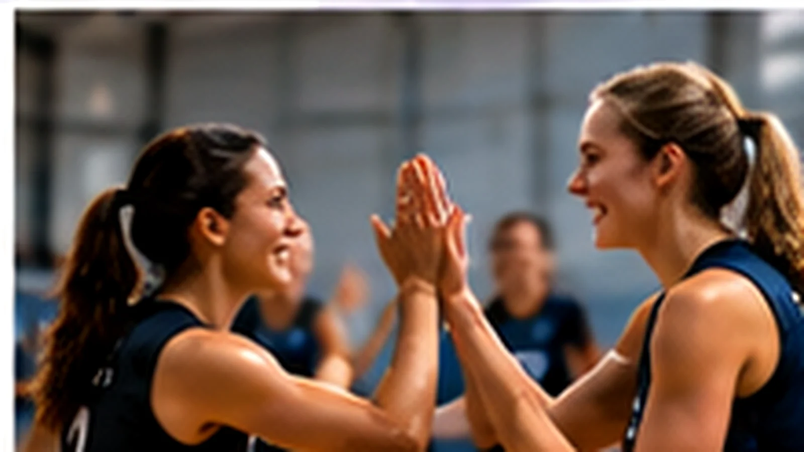 Women competing in a volleyball match